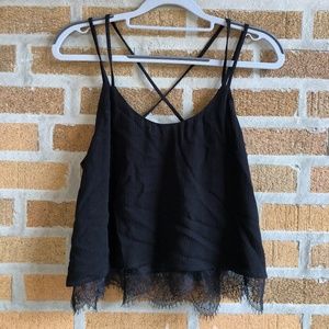 criss-cross black lace crop top